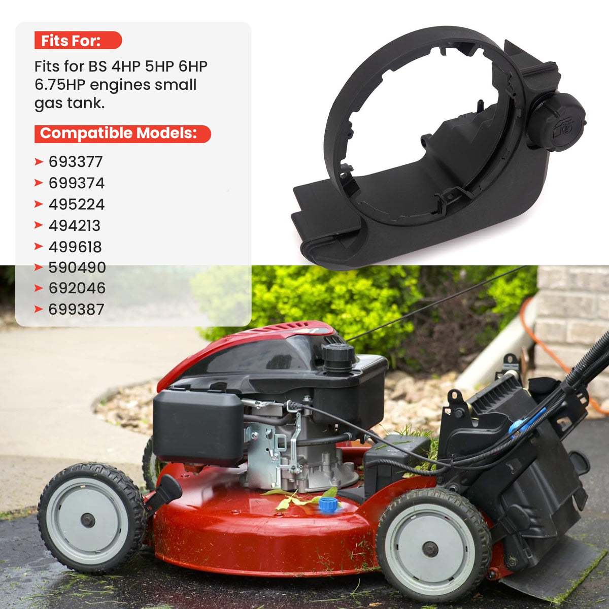 GDLIN fuel tank installed on lawn mower illustrating correct fitment