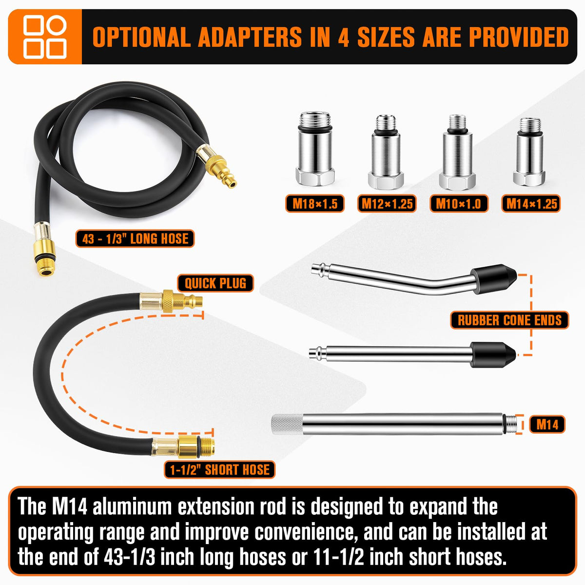 GDLIN hoses and connectors spread out displaying multiple adapters for broad compatibility
