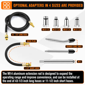 GDLIN hoses and connectors spread out displaying multiple adapters for broad compatibility
