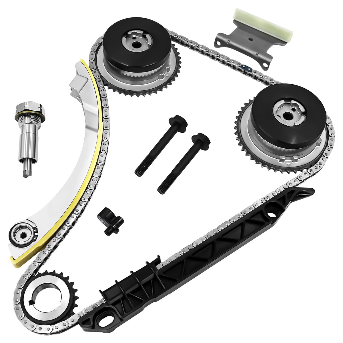 GDO front packaging of 2.4 Ecotec timing chain kit showing contents and fitment