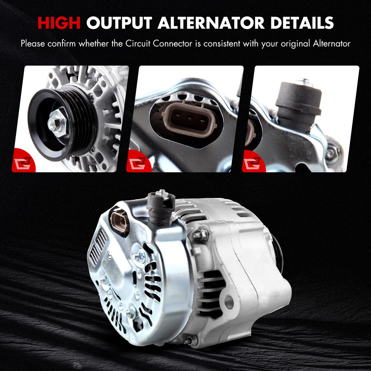 GDSMOTU alternator installed in engine bay demonstrating direct-fit replacement