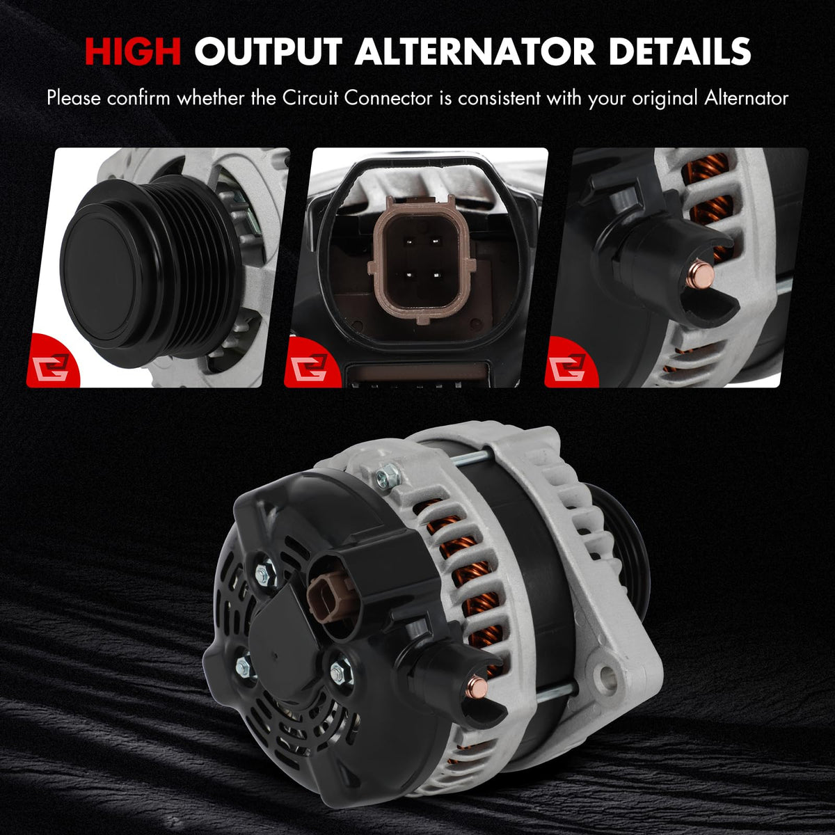 GDSMOTU alternator installed in Odyssey engine bay showing direct-fit replacement