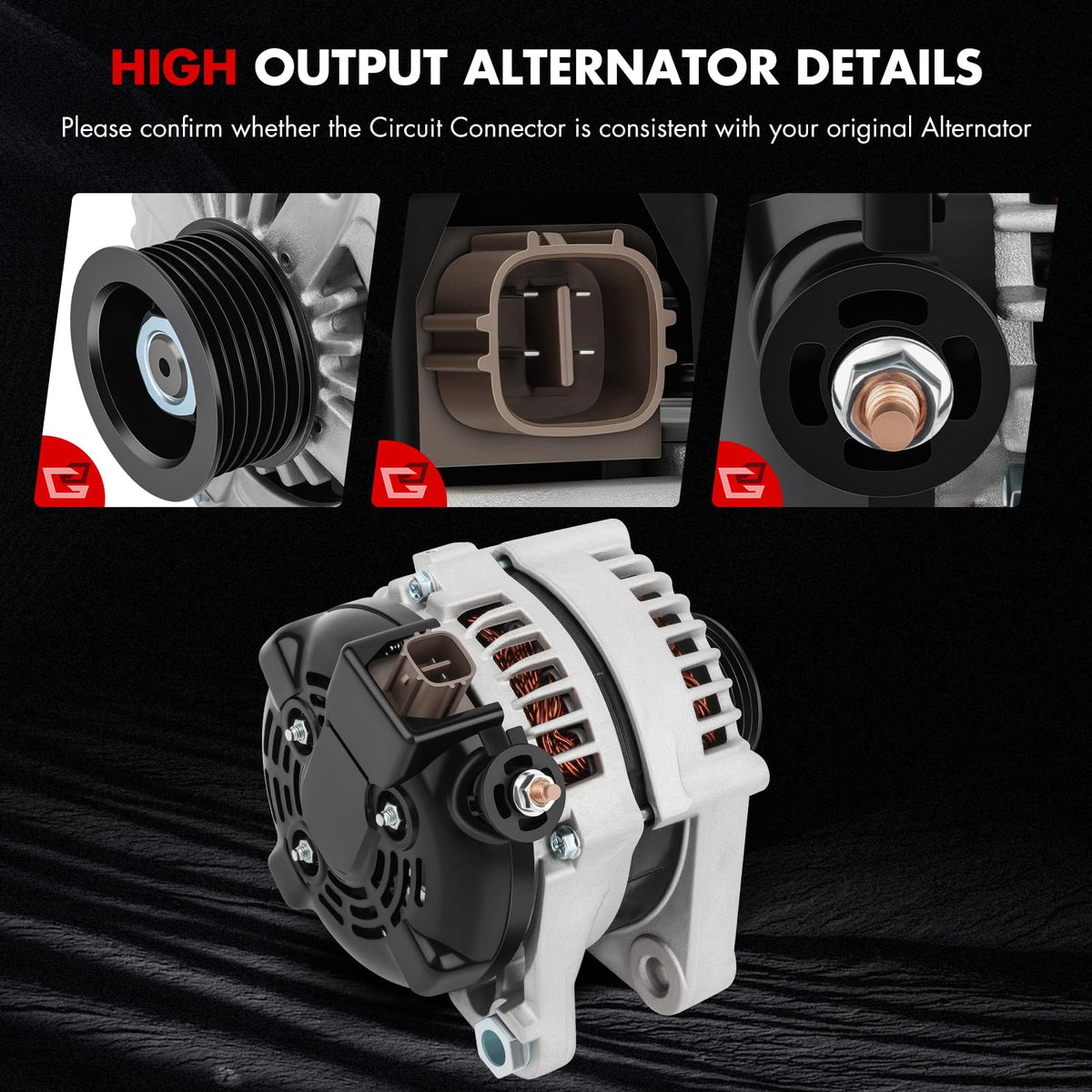 GDSMOTU alternator installed in engine bay demonstrating direct-fit benefit