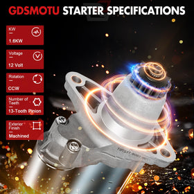 GDSMOTU starter angled view highlighting mounting flange and bolt locations for fitment