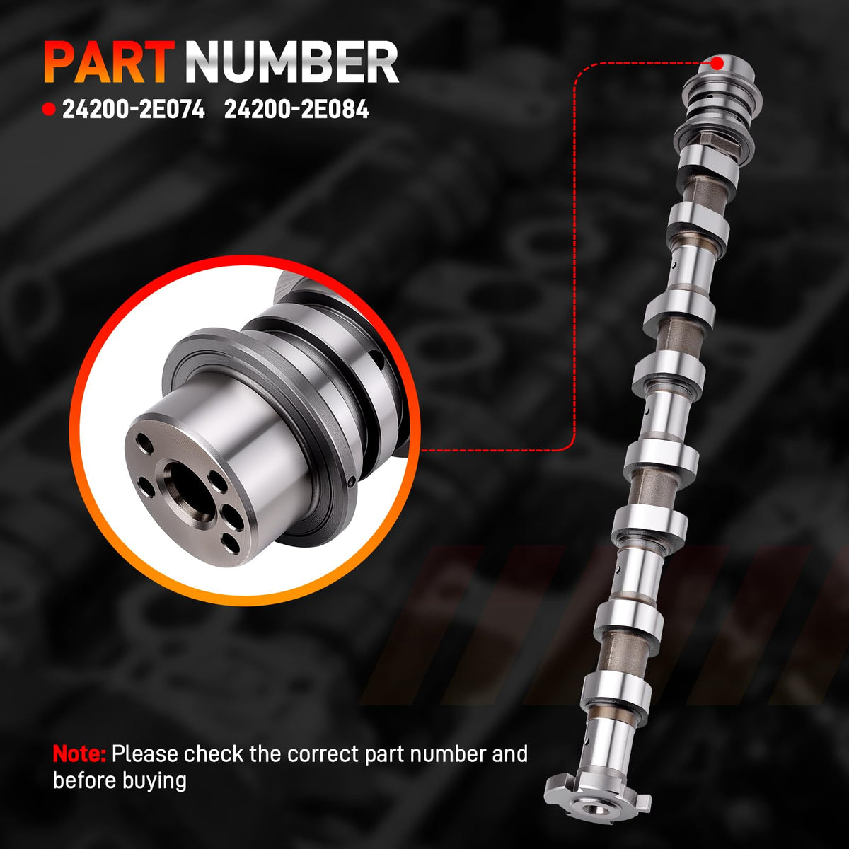 GDUKOP camshaft journal detail showing precision machining and smooth rotation