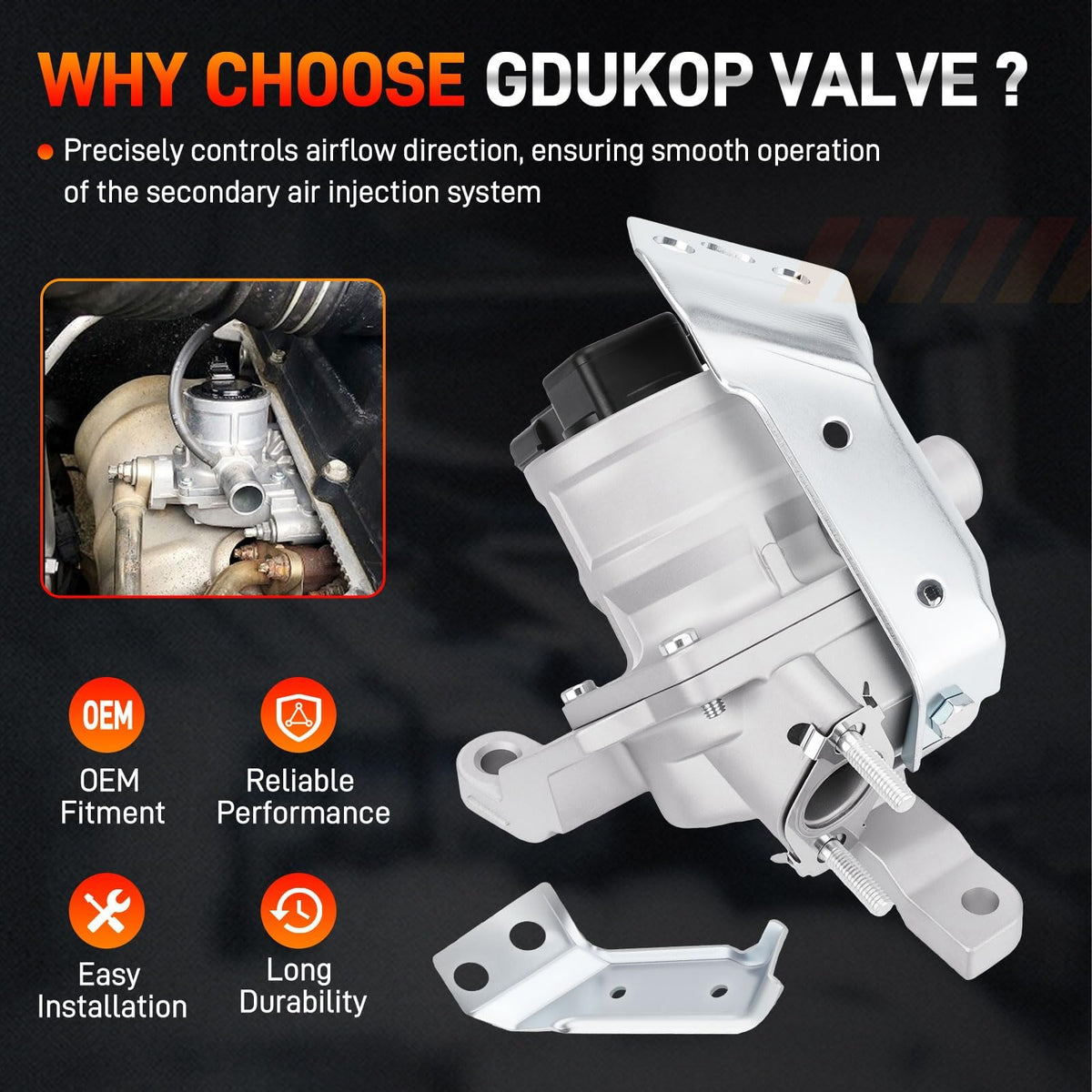 GDUKOP check valve next to ruler showing size and accurate OEM fit benefit