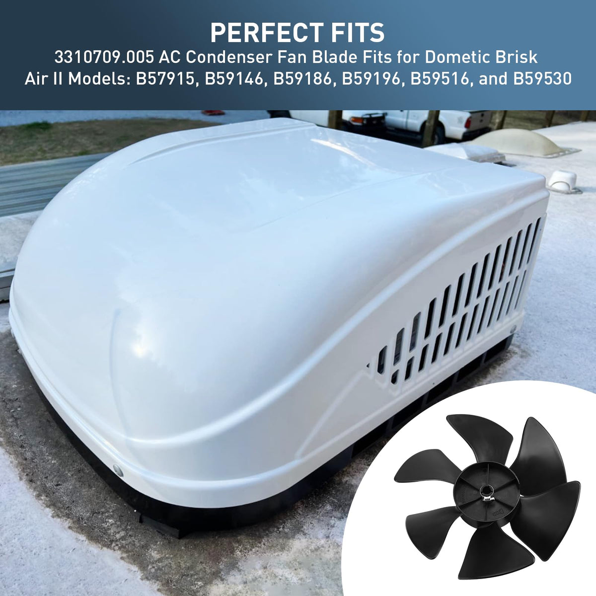 GEAIN blade installed in Dometic Brisk Air II rooftop unit illustrating restored airflow