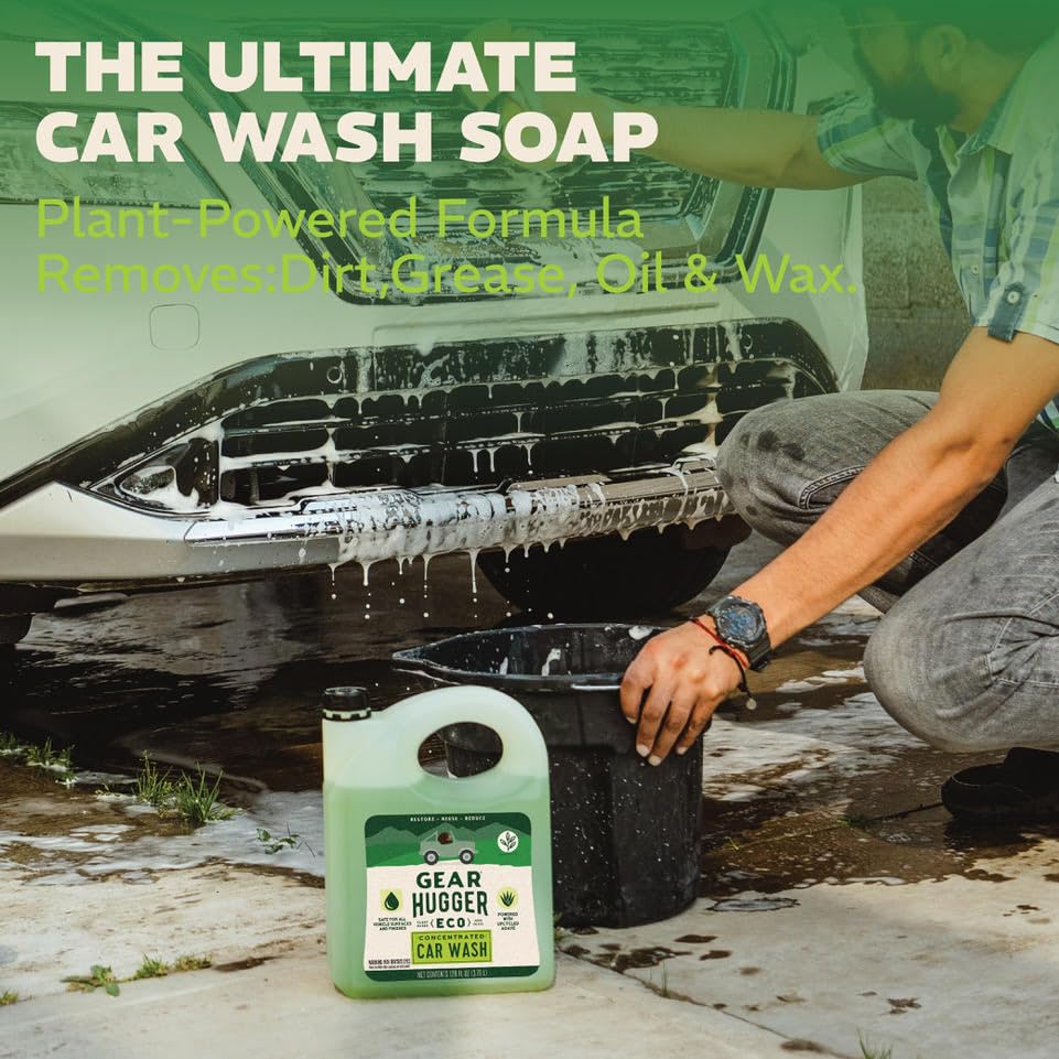 Gear Hugger in driveway wash scene showing eco-friendly shine on car
