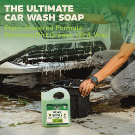 Gear Hugger in driveway wash scene showing eco-friendly shine on car