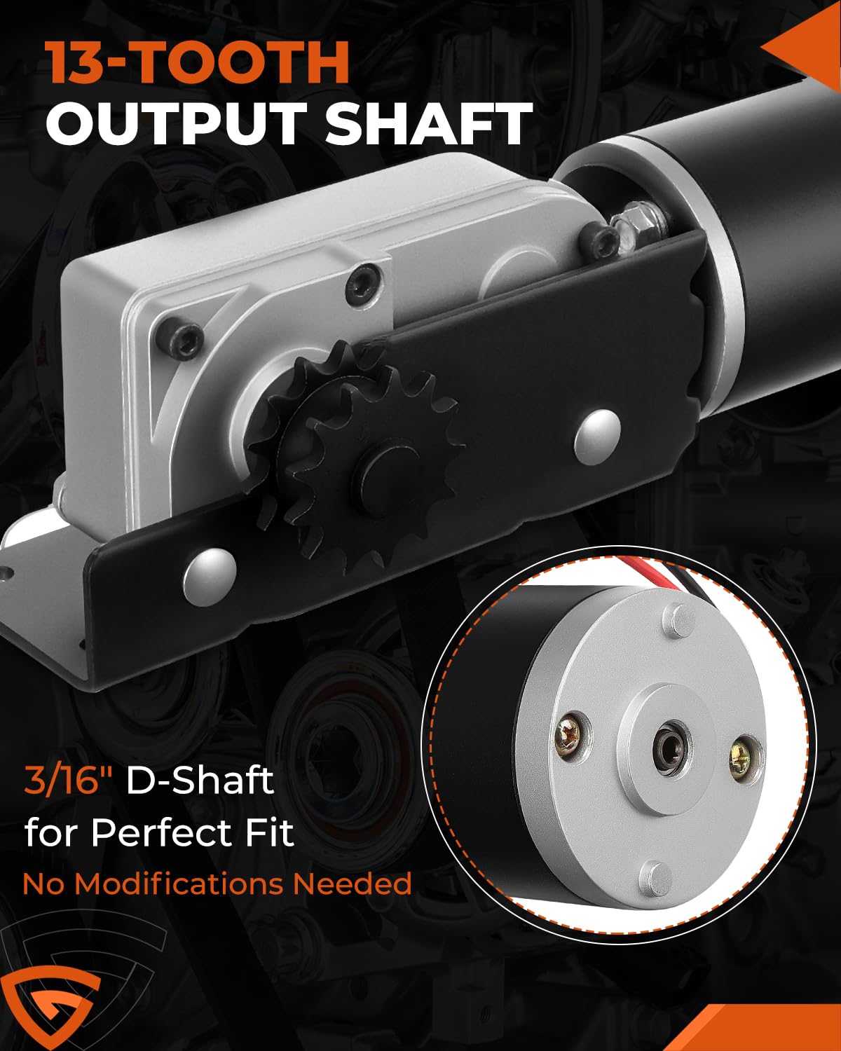 GEARBONE motor end detail showing heavy-duty motor for consistent slide action