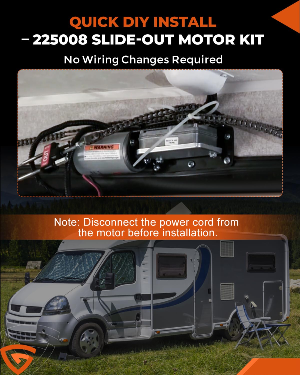 GEARBONE mounted on an RV slide-out demonstrating restored smooth extension