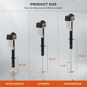 GEARCESS jack fully extended showing maximum 33.46 inch lift for taller trailers