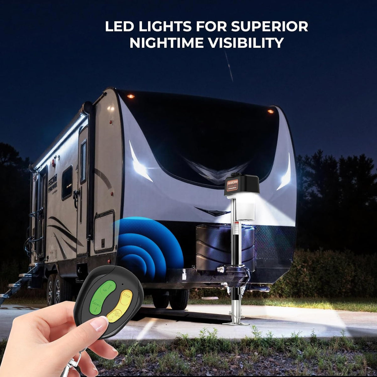 GEARCESS LED work light illuminating hitch area improving visibility at night