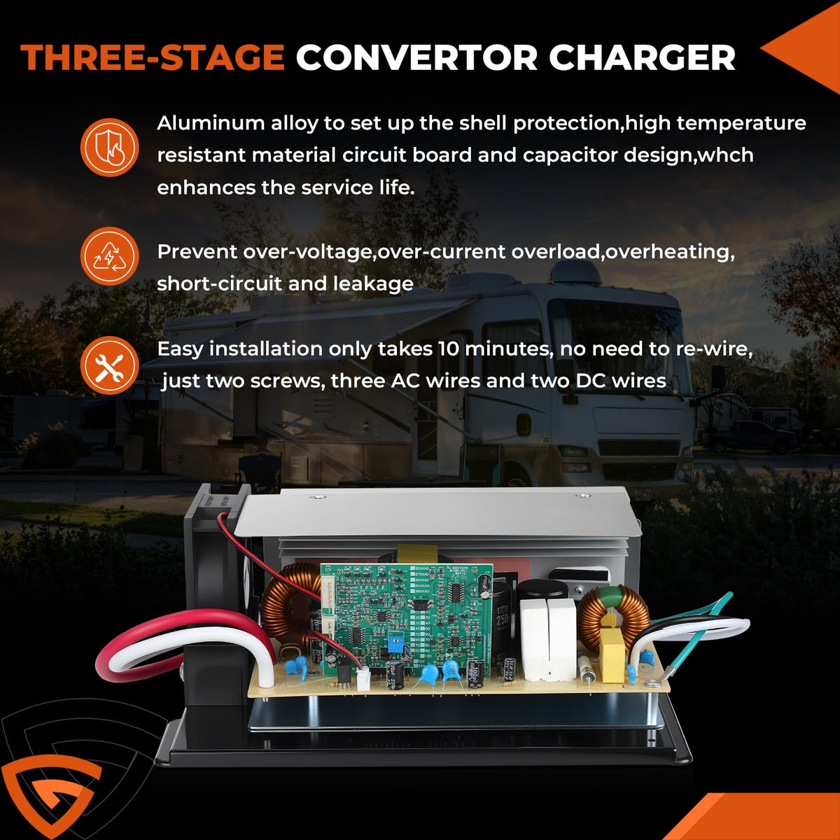 GEARCESS unit connected to camper battery demonstrating on-road charging capability