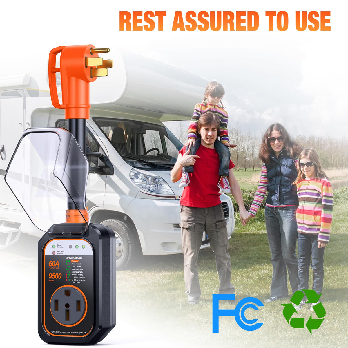 GEARGO next to RV power cord showing compact size and ease of transport advantage