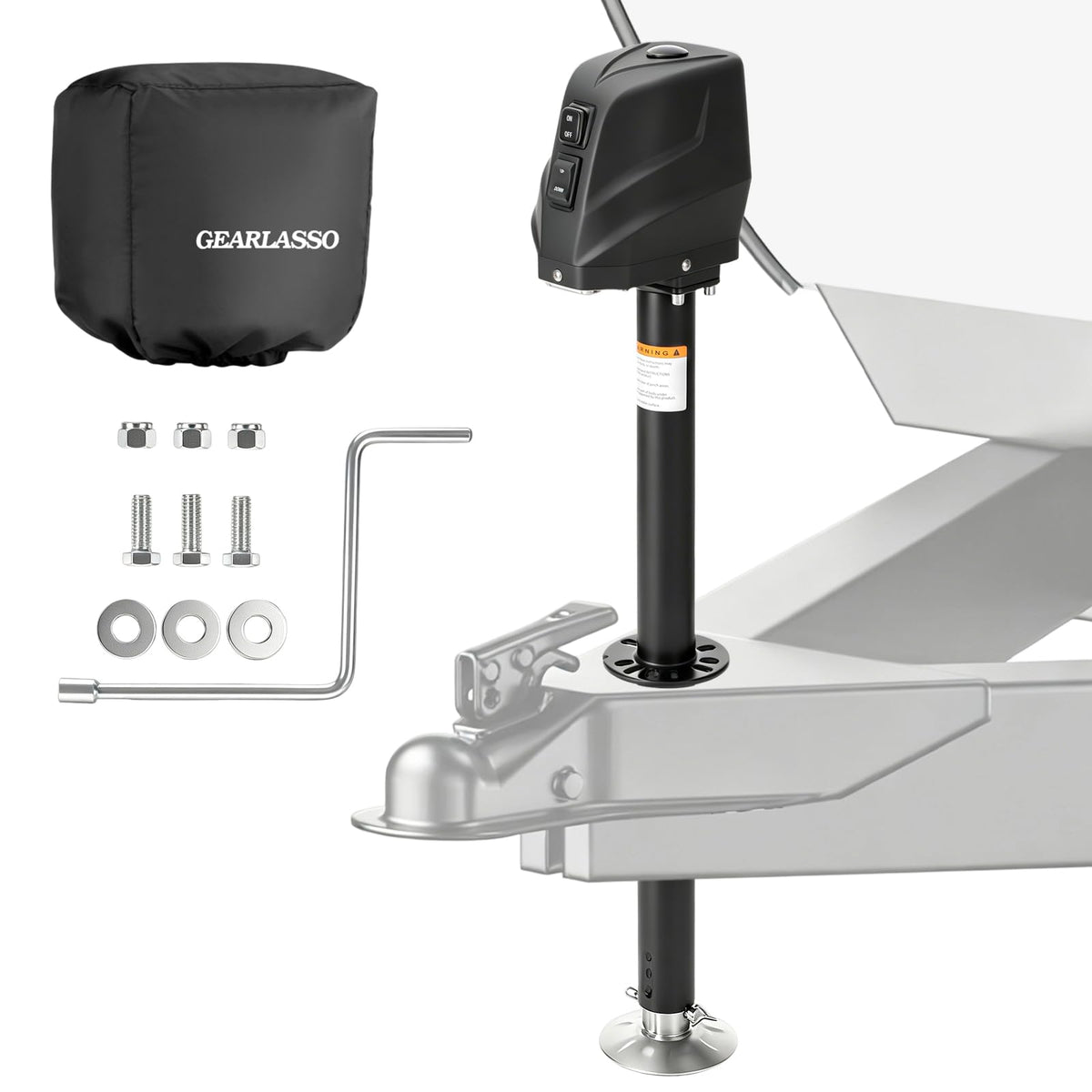 GEARLASSO front view of electric jack showing durable housing and quick hookup