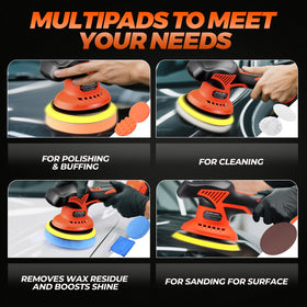 GEARLASSO polisher in use on car door illustrating even swirl reduction