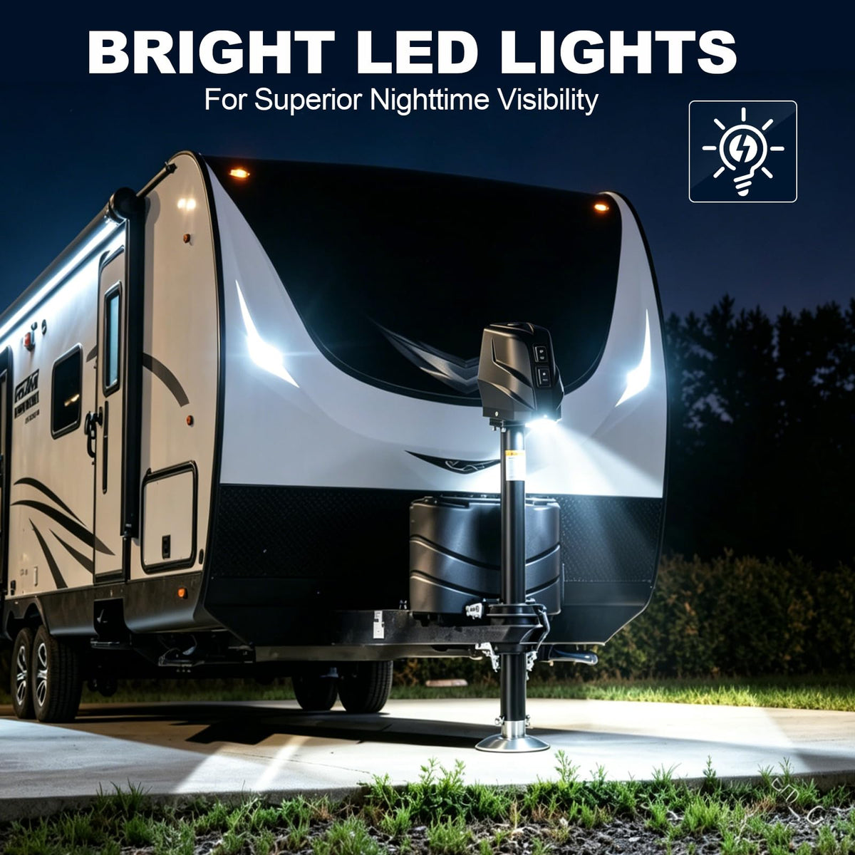 GEARLASSO LED lights illuminating trailer coupler for safer nighttime hitching