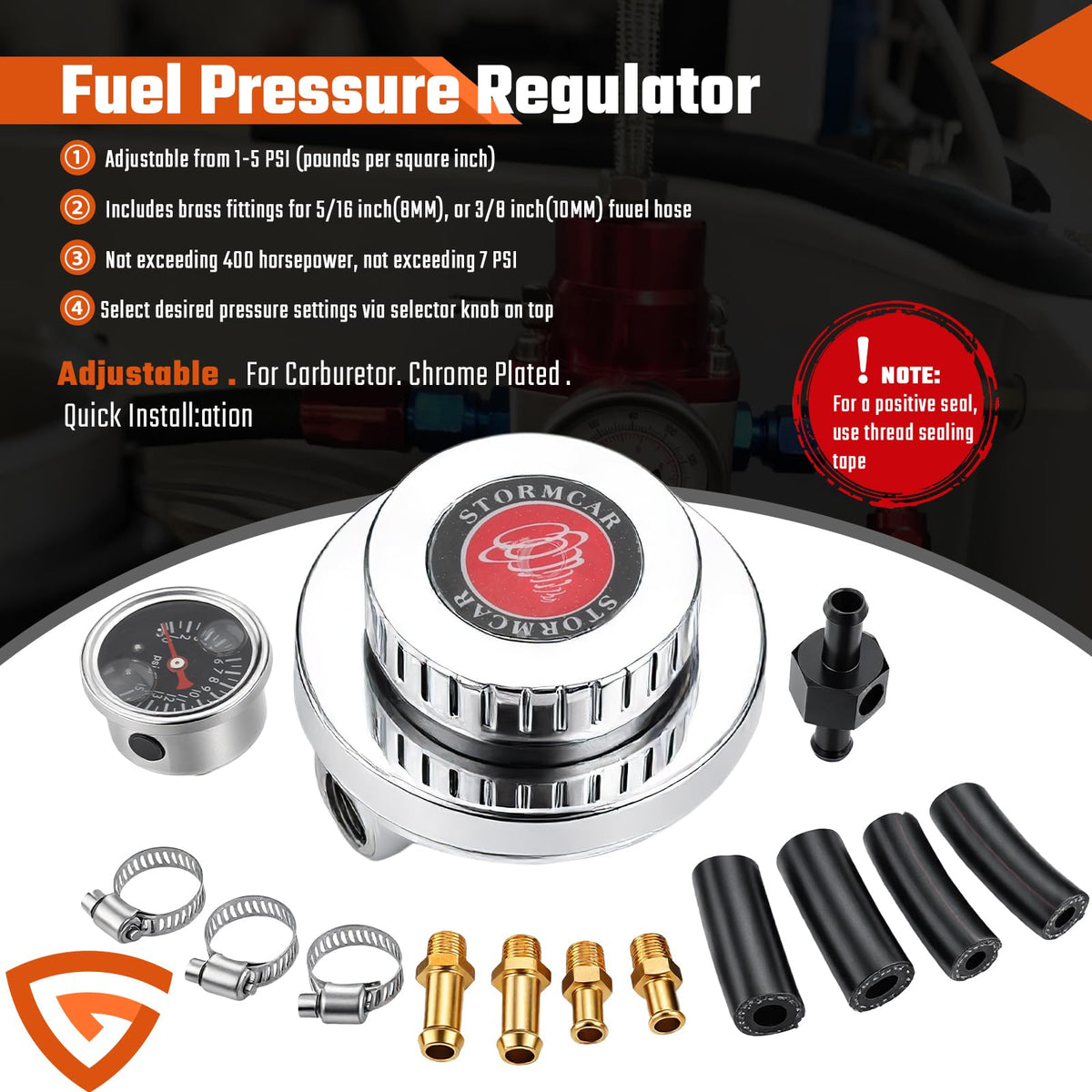 GEARLAST close-up of chrome dial and gauge for precise 1–5 PSI adjustment benefit