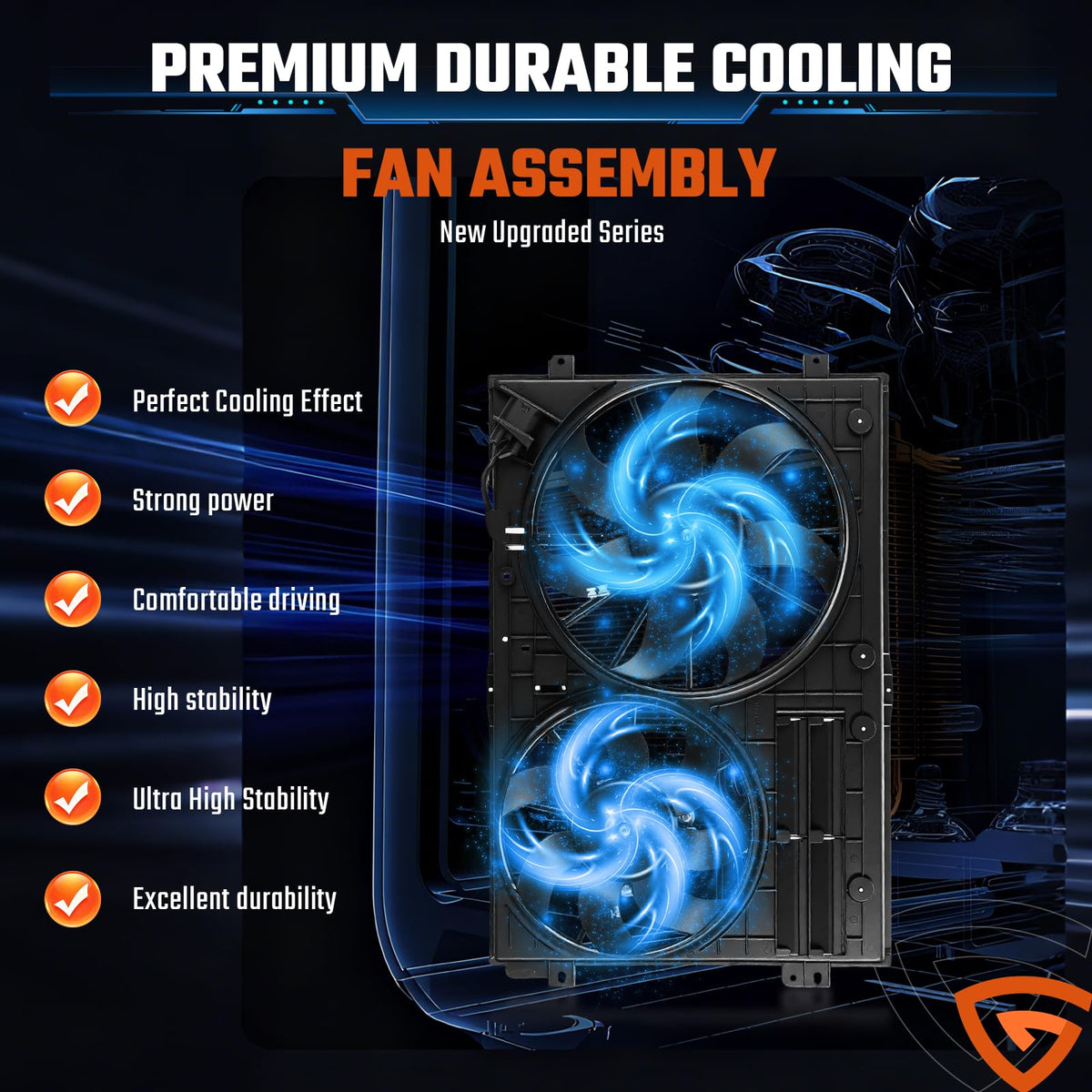 GEARLAST fan blade detail illustrating aerodynamic blades for efficient cooling