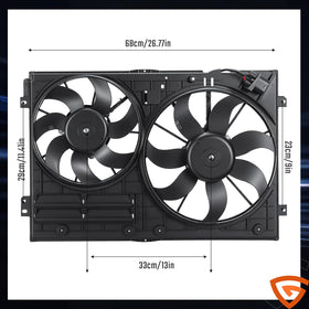 GEARLAST fan assembly next to ruler showing compact size for direct-fit replacement