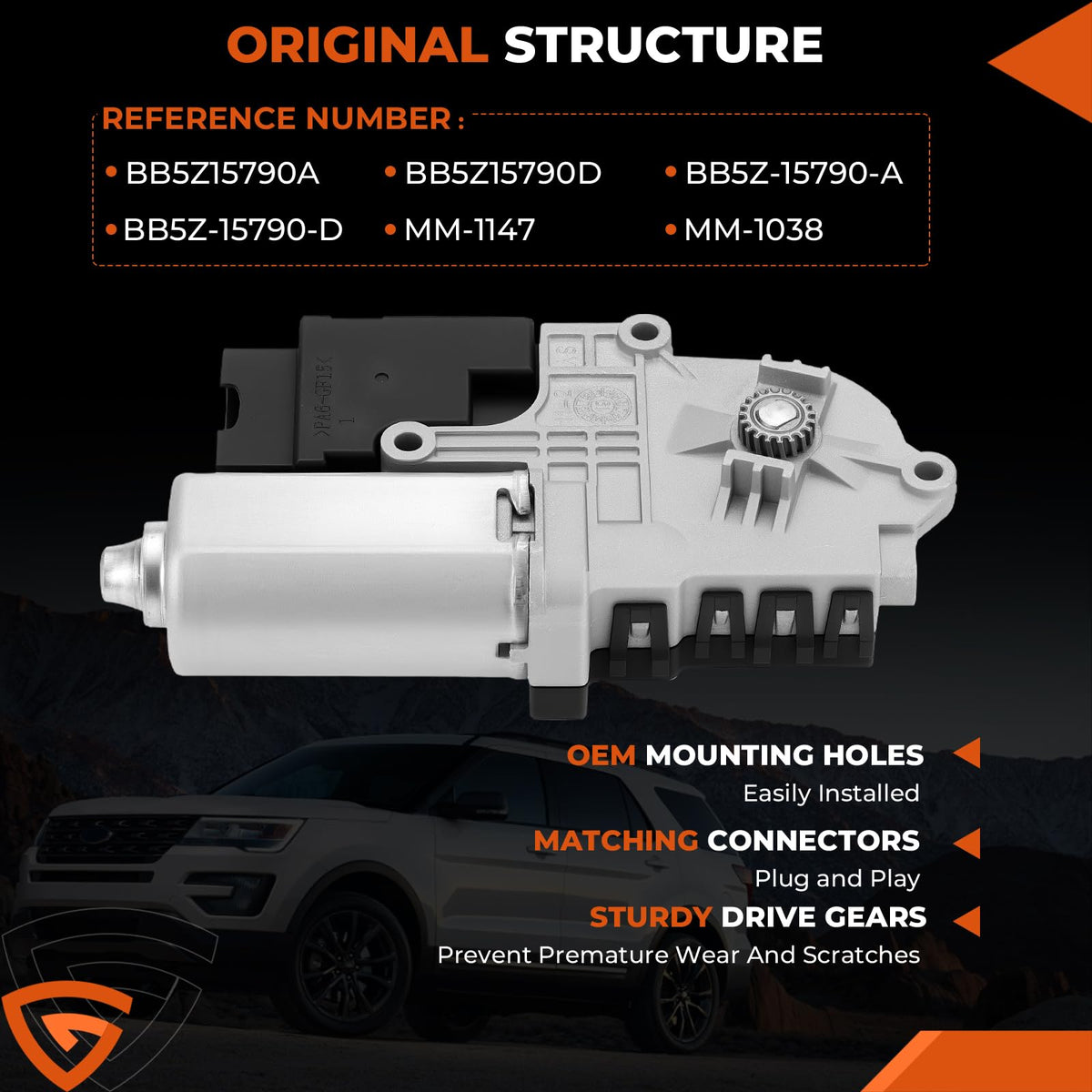 GEARLAST sunroof motor material detail showing metal and plastic durability