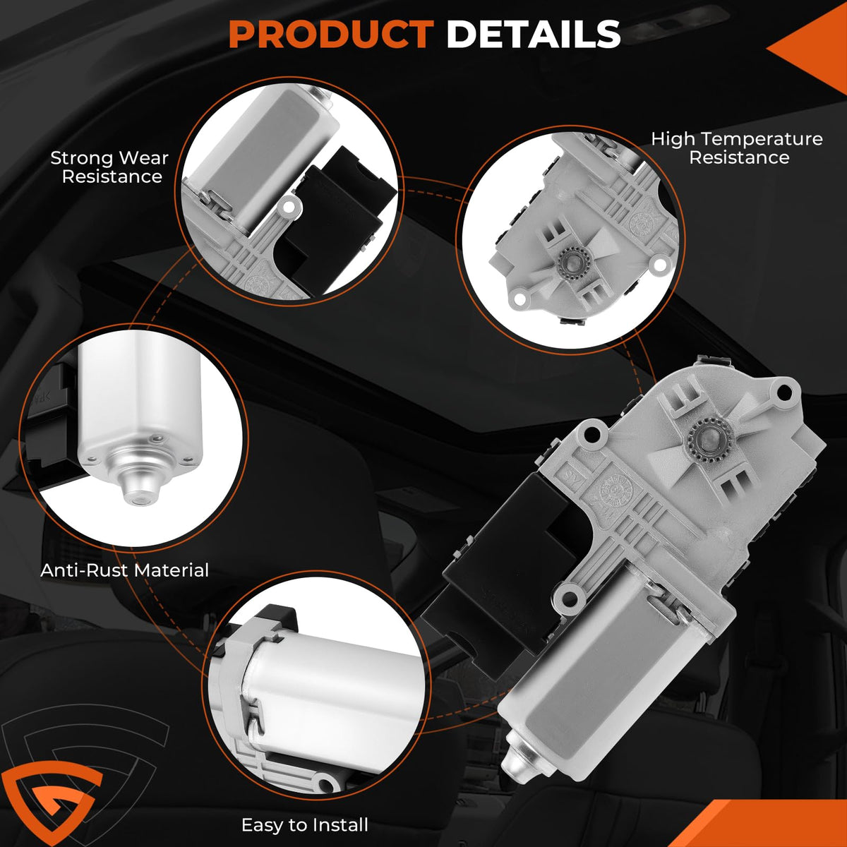 GEARLAST sunroof motor side profile highlighting compact durable construction