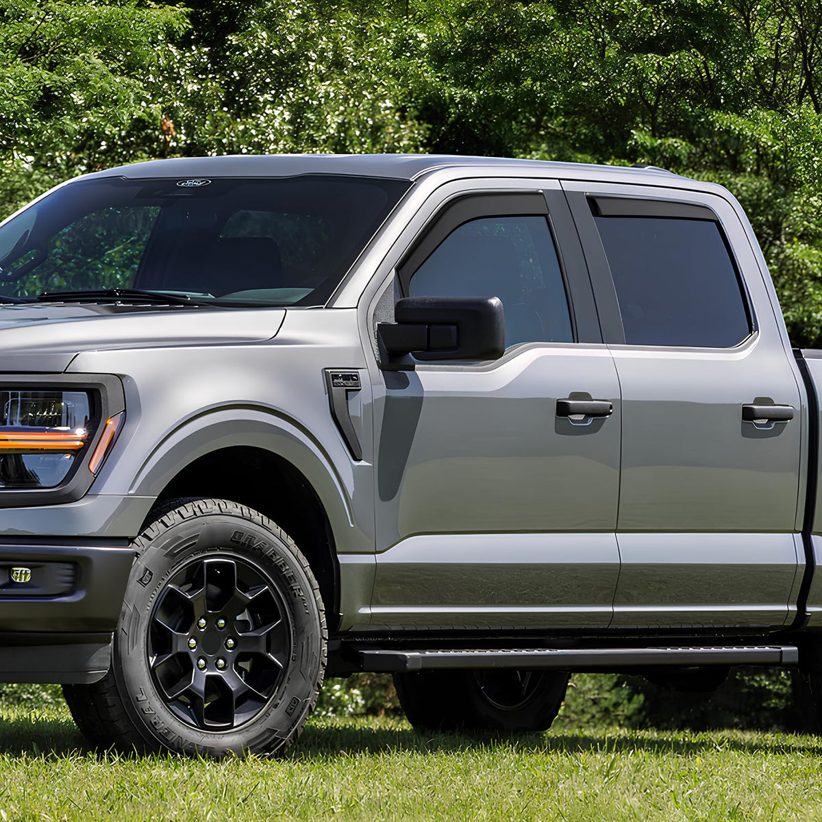 GEARMEISTER on F150 in rain illustrating improved airflow while keeping out water