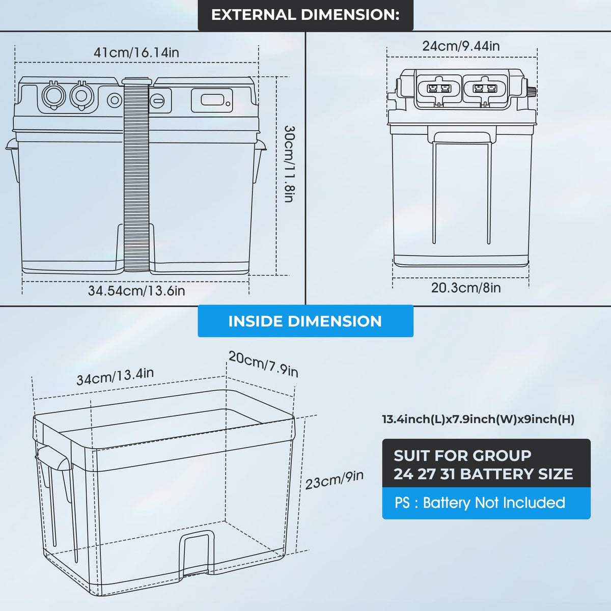 GEARMEISTER top open with Group 27 battery installed demonstrating easy battery access