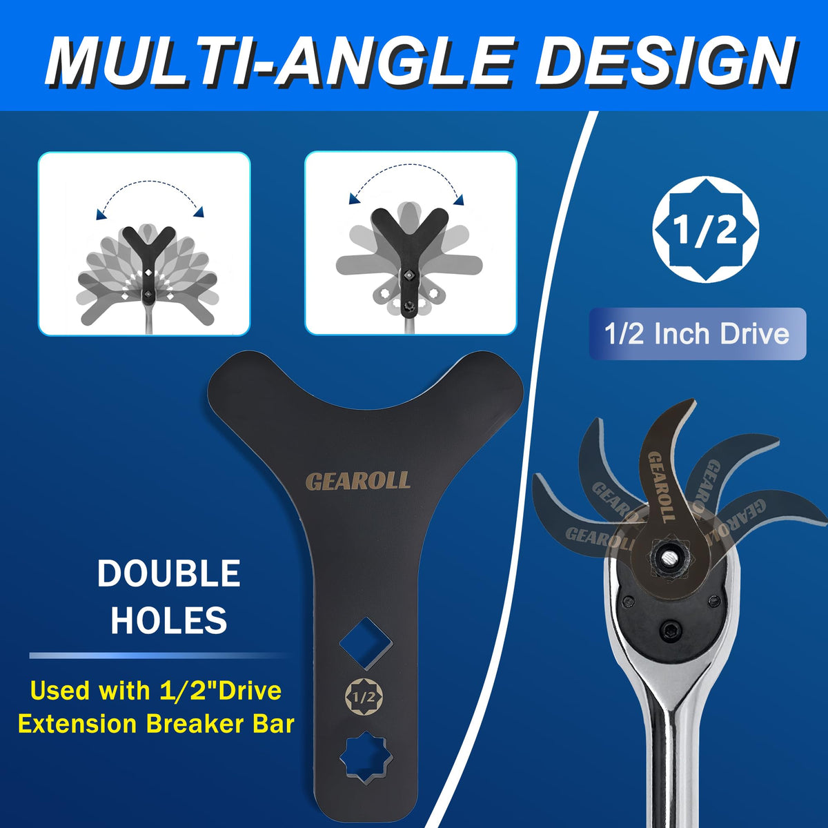 GEAROLL adjustable prying arm profile showing low‑profile reach for tight spaces