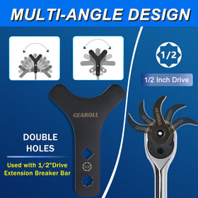 GEAROLL adjustable prying arm profile showing low‑profile reach for tight spaces