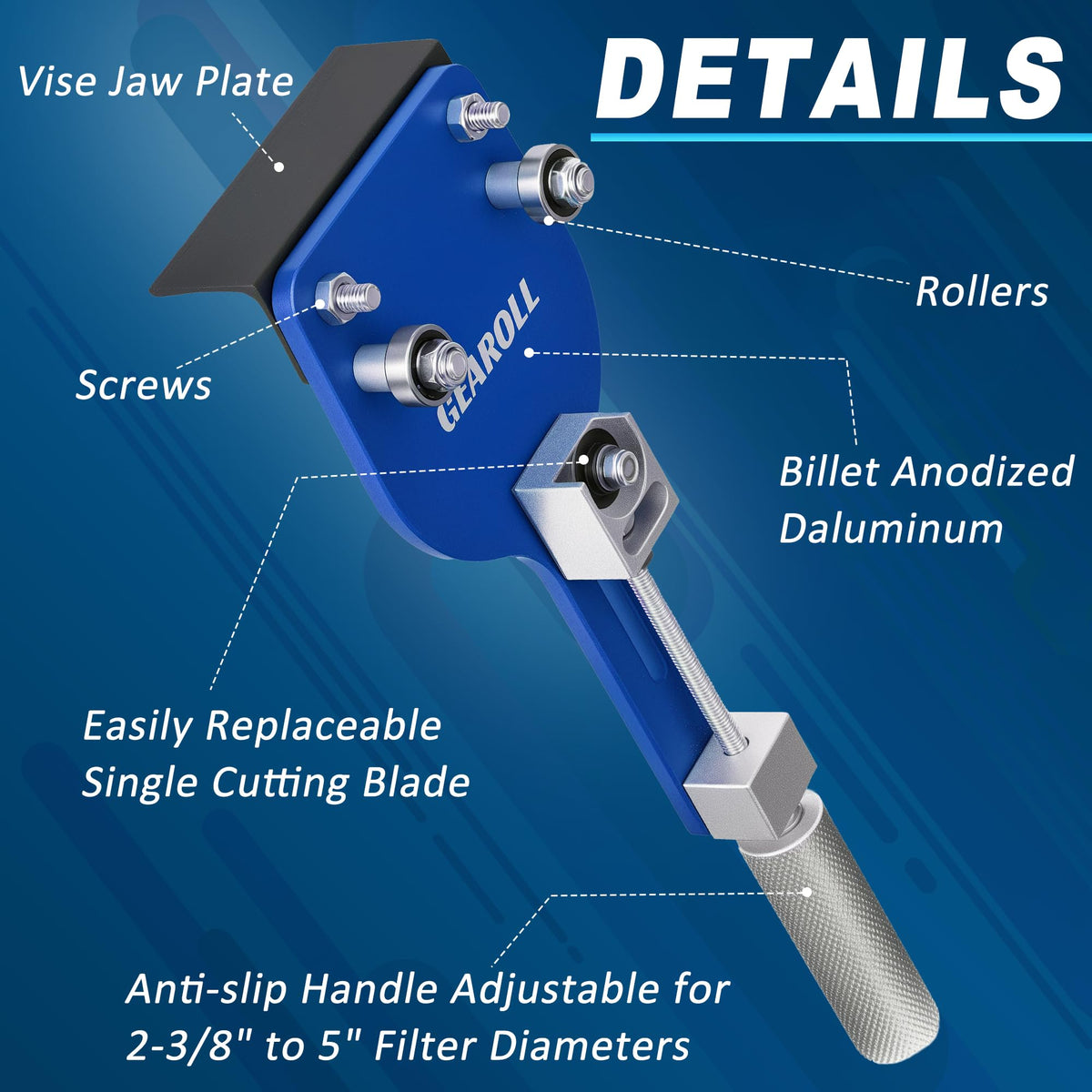 GEAROLL cutting action in use on oil filter demonstrating safe, controlled opening