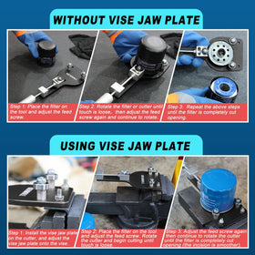 GEAROLL cutter cutting an oil filter showing clean opening and easier inspection