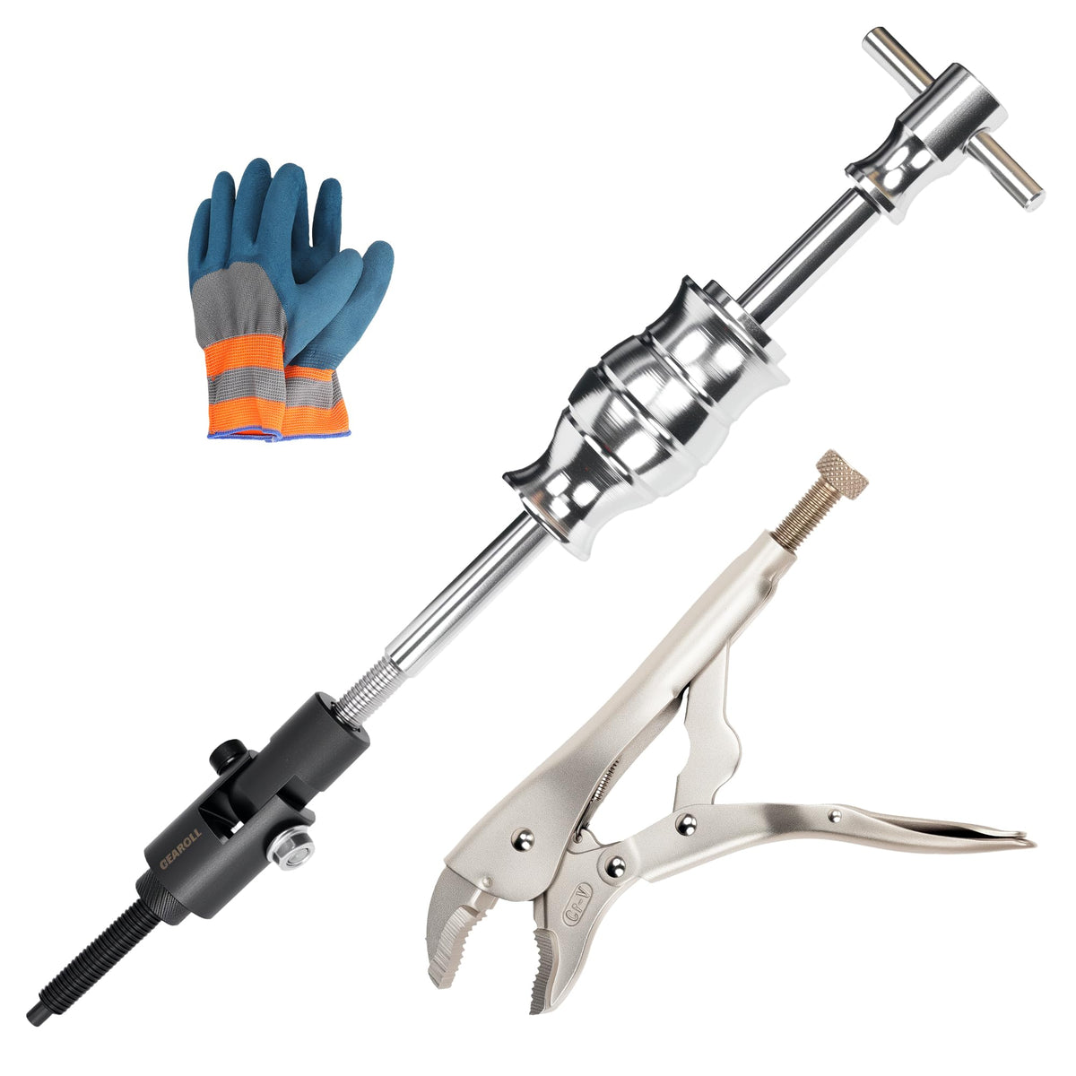 GEAROLL front packaging showing pliers and slide hammer, clear kit identification and benefits