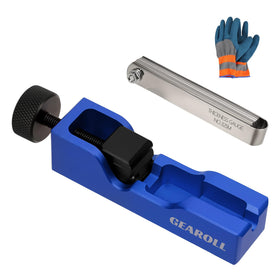 GEAROLL front view of blue gap tool and 32-blade gauge showing kit readiness