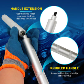GEAROLL kit in use on truck hub to install seal without removing brake drum for efficiency