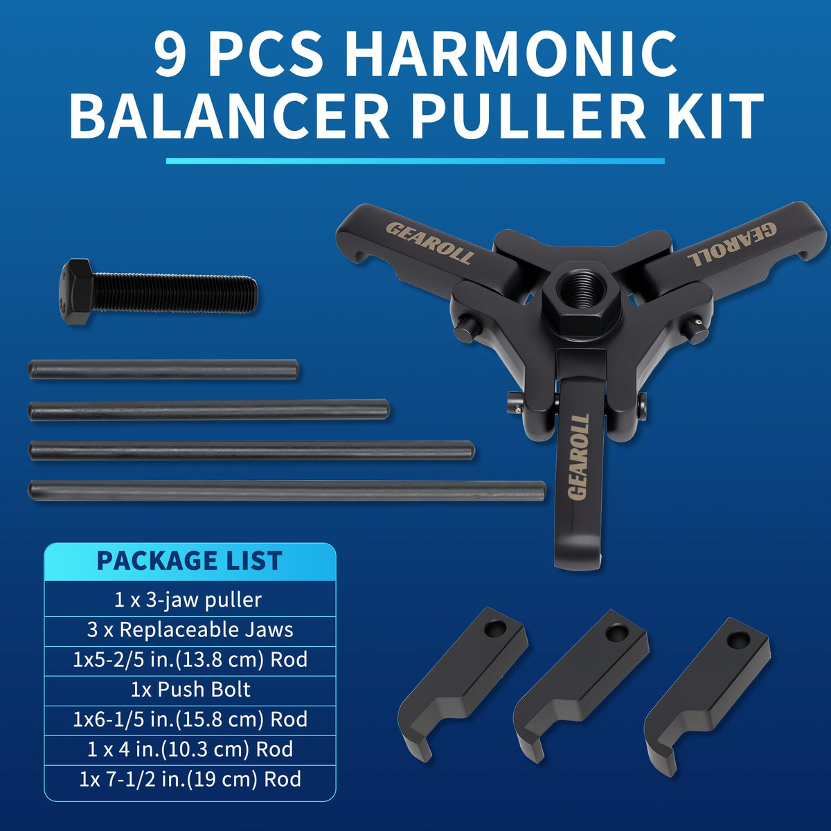 GEAROLL puller installed on engine harmonic balancer, demonstrates safe removal benefit