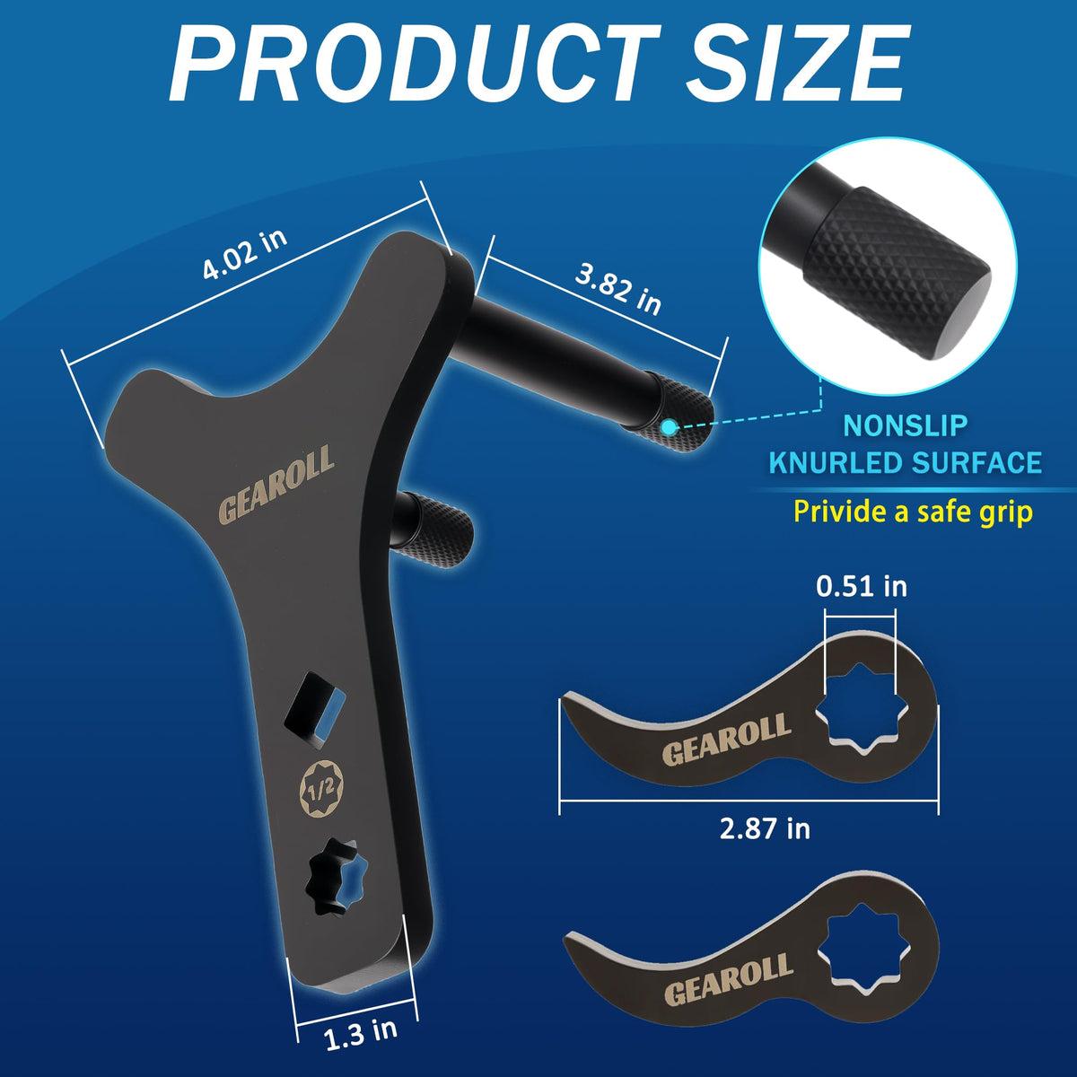 GEAROLL pry bar adaptor attached to 1/2" drive breaker bar demonstrating compatibility and leverage