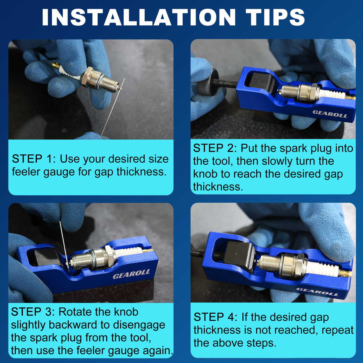 GEAROLL tool held in hand adjusting a spark plug to speed maintenance