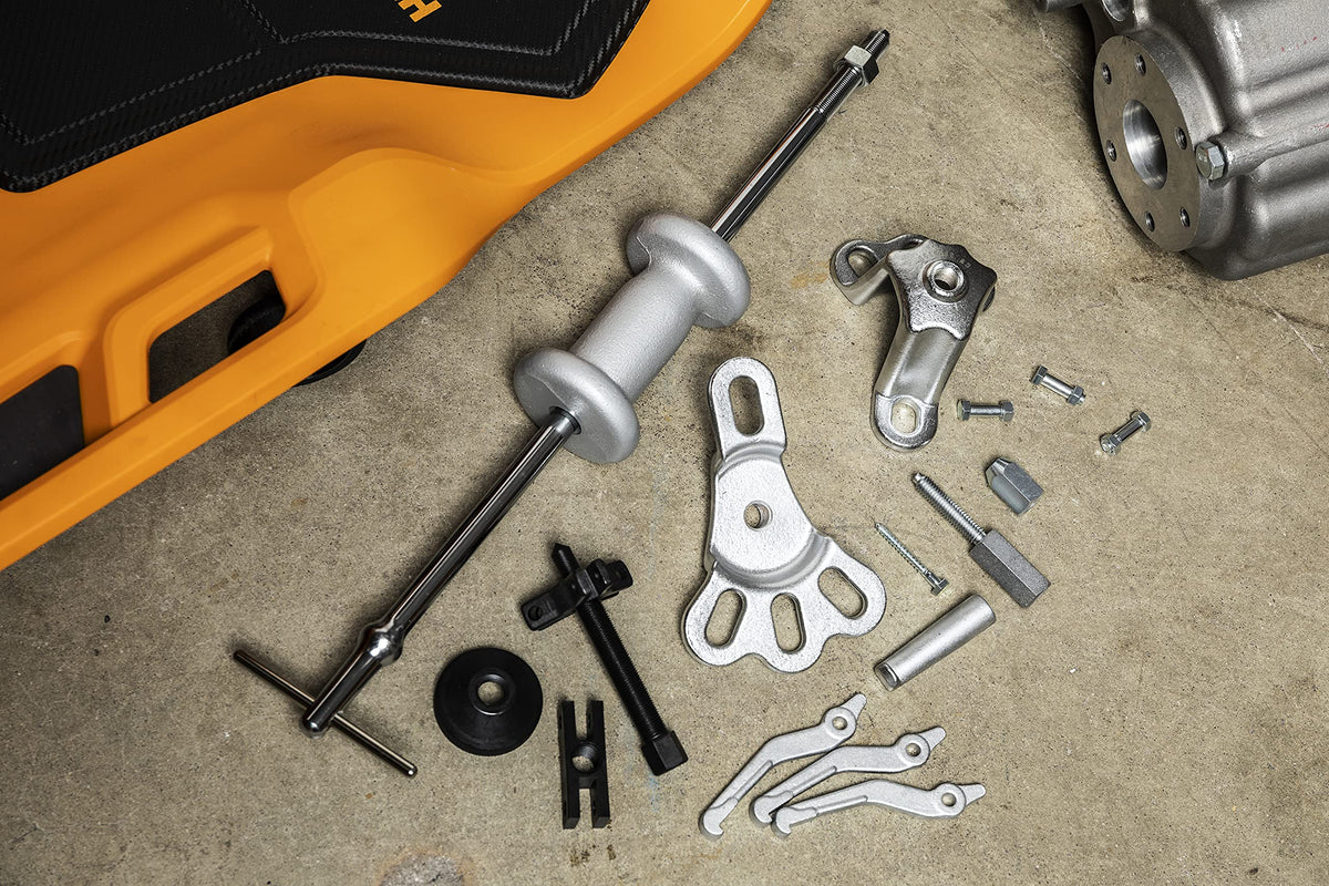 GEARWRENCH kit next to a standard wrench for scale showing compact, space-saving benefit