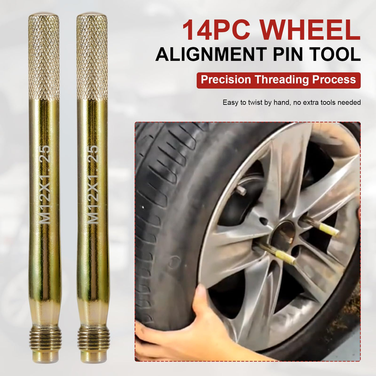 Gedlex pin in hub with wheel mounted showing faster alignment and safer one-person tire change