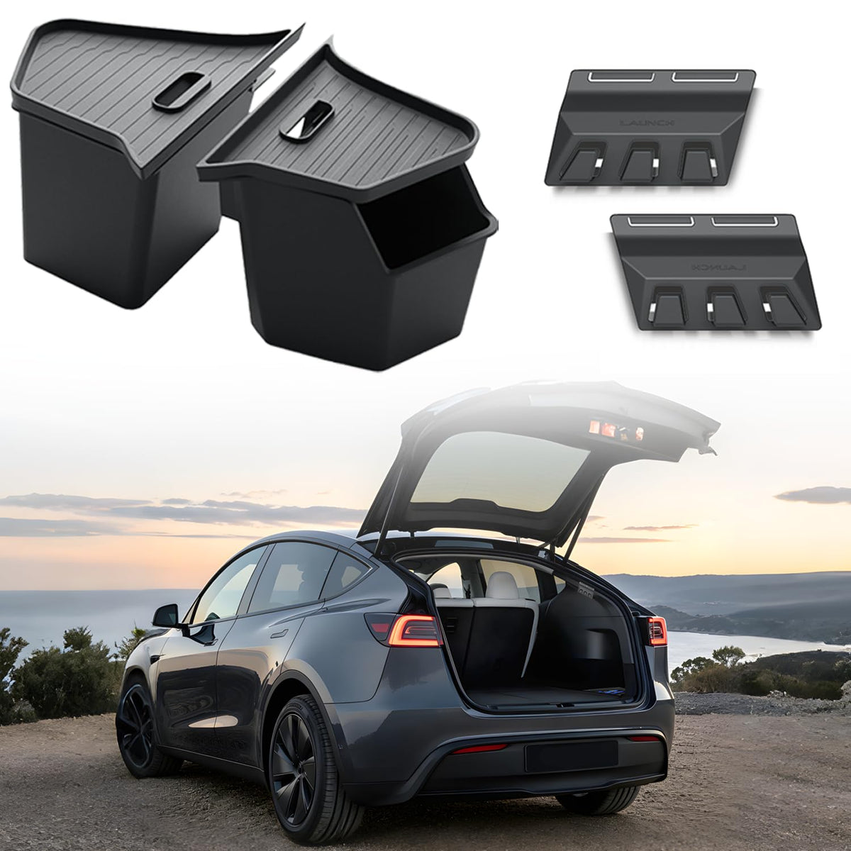GEEDAR front view of trunk bins showing neat storage and easy access