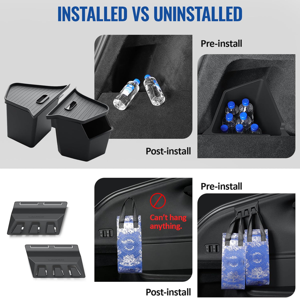 GEEDAR trunk organizer hook attached to secure bins during travel