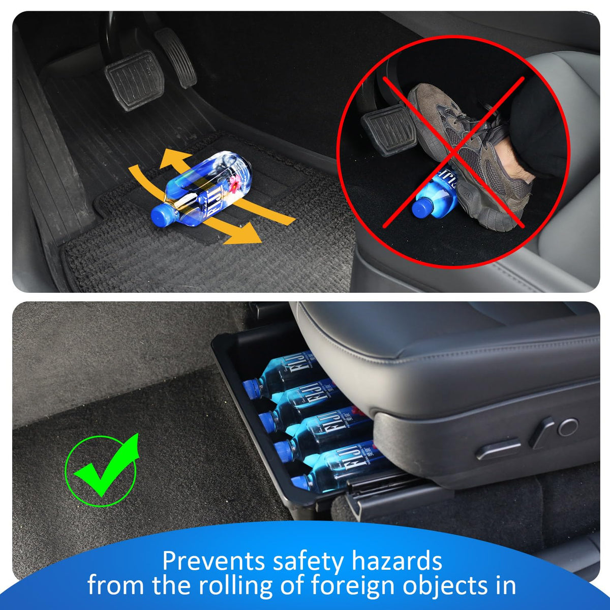 GEEDAR installed under Tesla Model Y seat showing secure placement and neat appearance