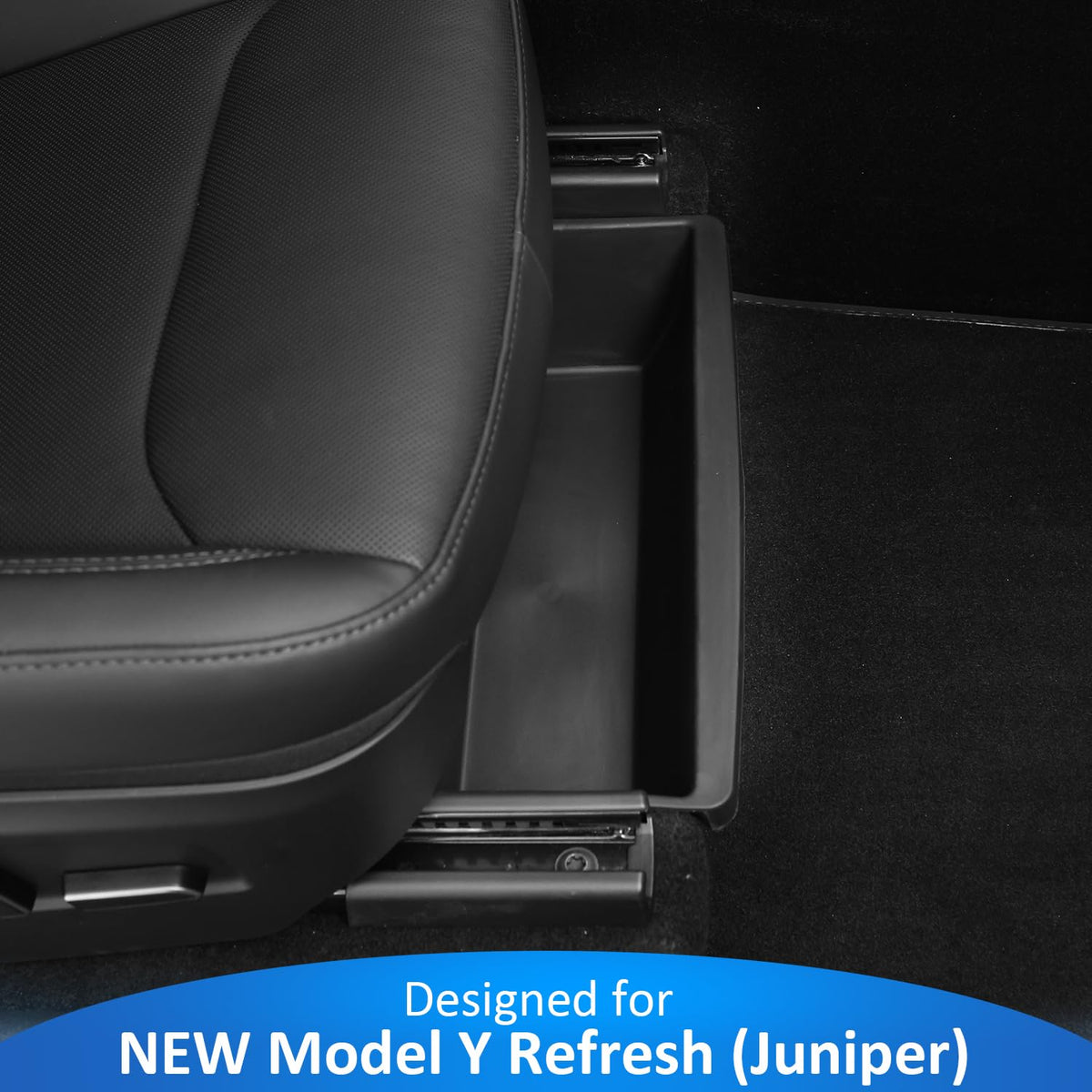 GEEDAR side profile installed under Model Y seat demonstrating unobtrusive placement