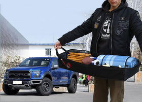 GEEDAR installed under a truck back seat demonstrating concealed storage benefit