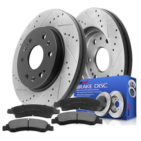 Geekstop front brake kit packaging showing complete rotor and pad set benefit of convenience