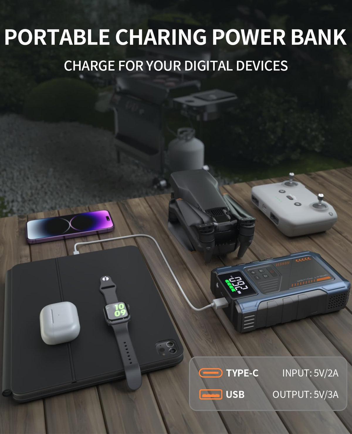 Geeneu portable unit stored in car trunk for roadside readiness advantage