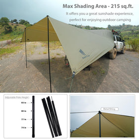 GEERTOP awning used as camp kitchen offering protected cooking space