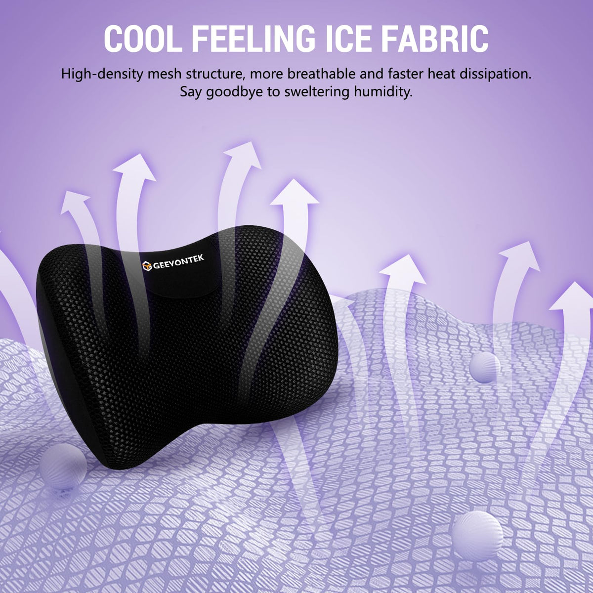 GEEYONTEK headrest angled on a seat highlighting neck cradling comfort
